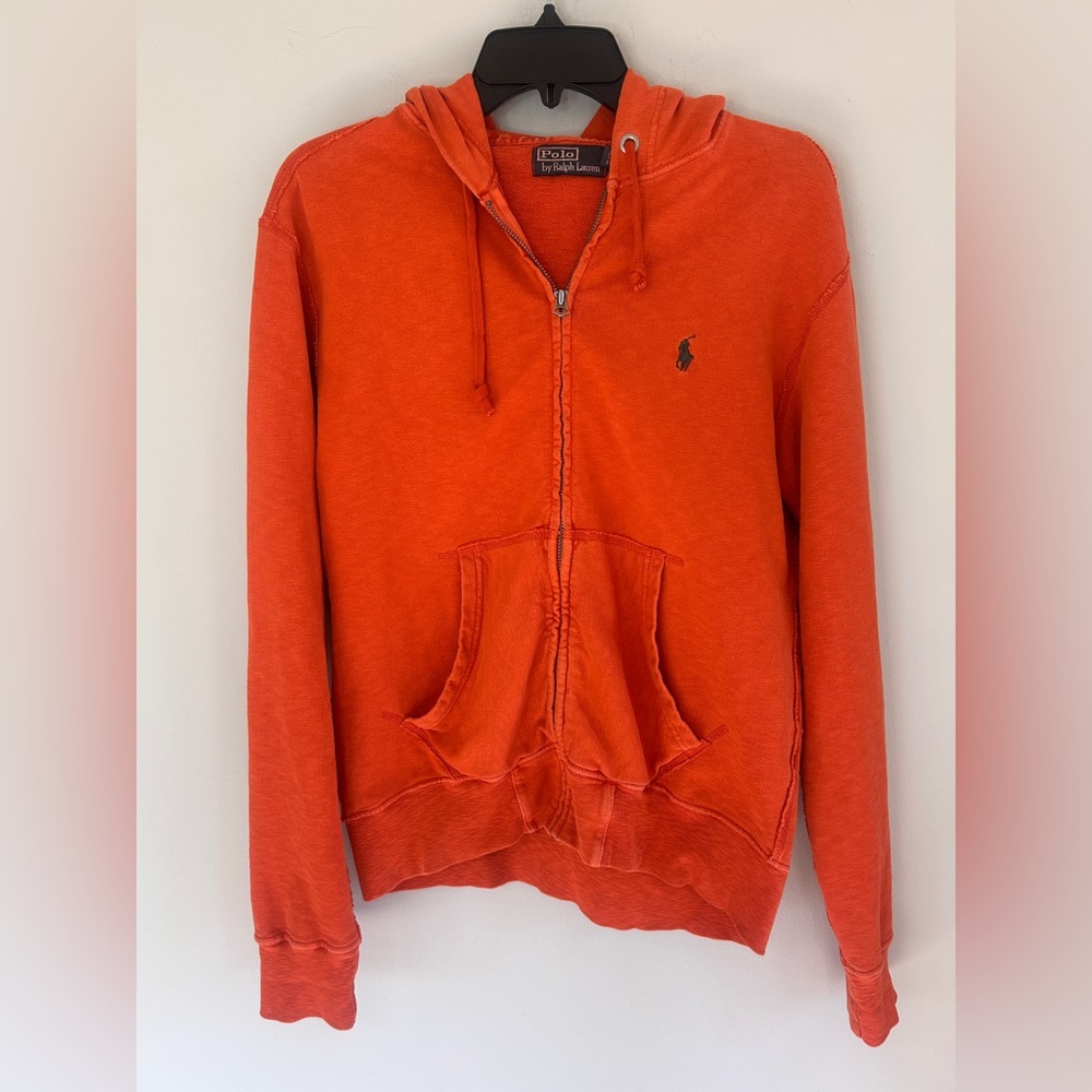 Y2K POLO RALPH LAUREN Orange Full Zip Hoodie Jacket Preppy Mall Casual | Men’s S - Picture 4 of 15
